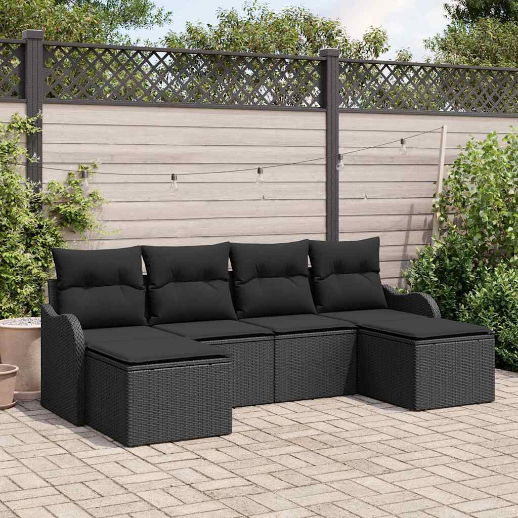 vidaXL Zestaw Sof na Ogród z poduszką 6 pcs Czarny Polirattan