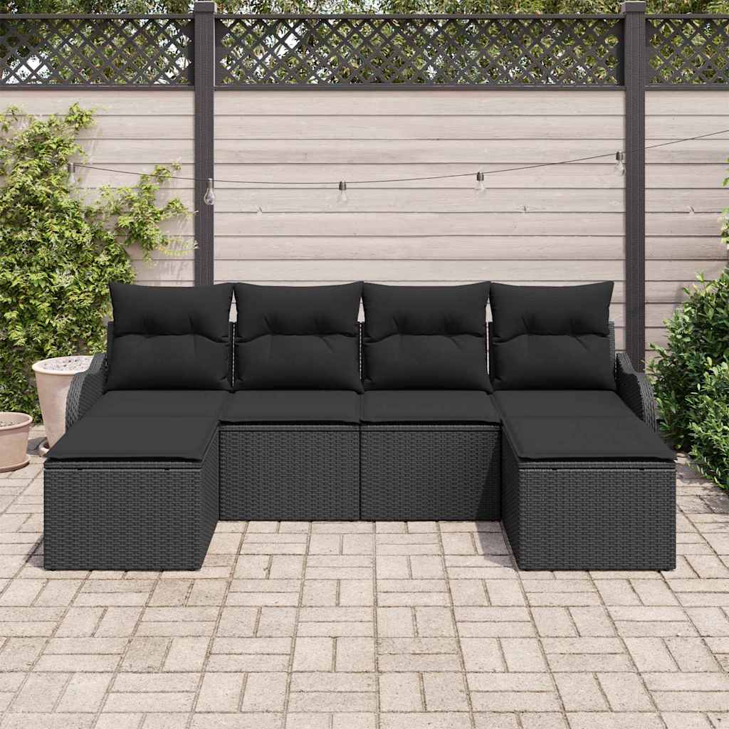 vidaXL Zestaw Sof na Ogród z poduszką 6 pcs Czarny Polirattan