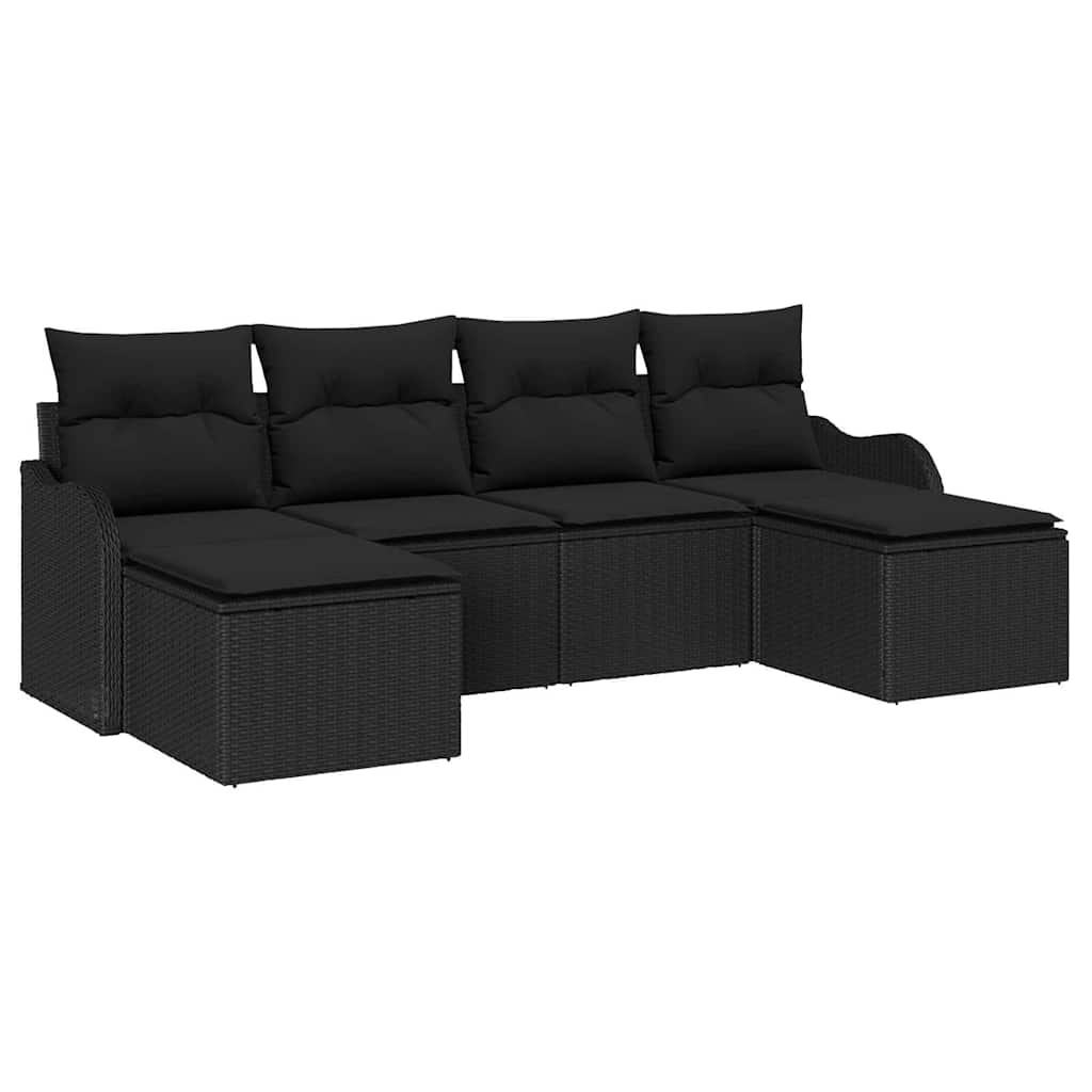 vidaXL Zestaw Sof na Ogród z poduszką 6 pcs Czarny Polirattan