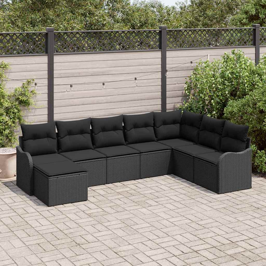 vidaXL Zestaw Sof na Ogród z poduszką 8 pcs Czarny Polirattan