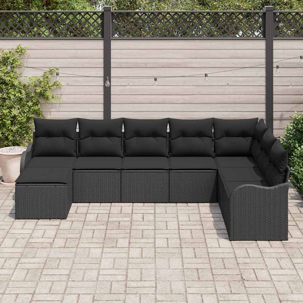 vidaXL Zestaw Sof na Ogród z poduszką 8 pcs Czarny Polirattan