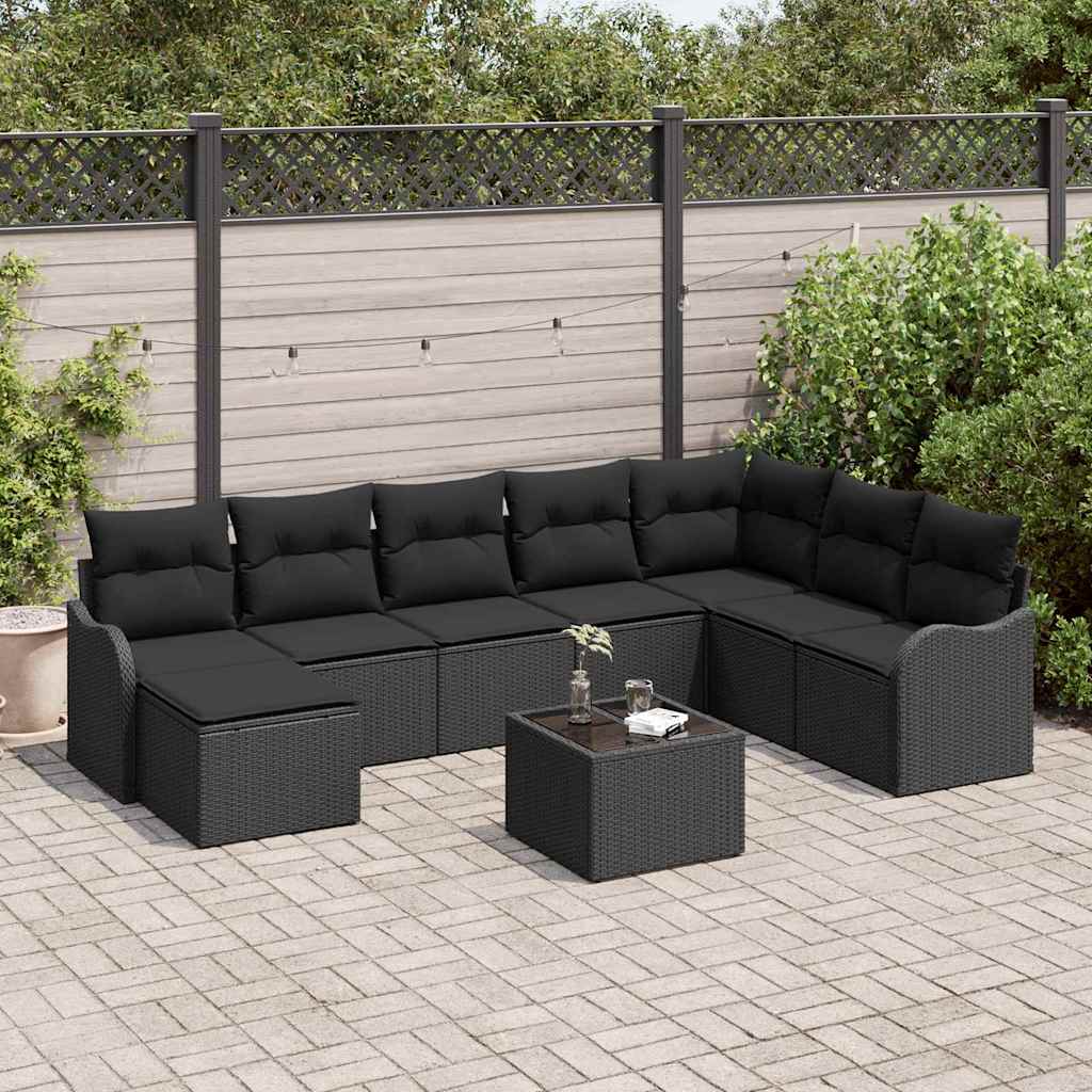 vidaXL Zestaw Sof na Ogród z poduszką 9 pcs Czarny Polirattan
