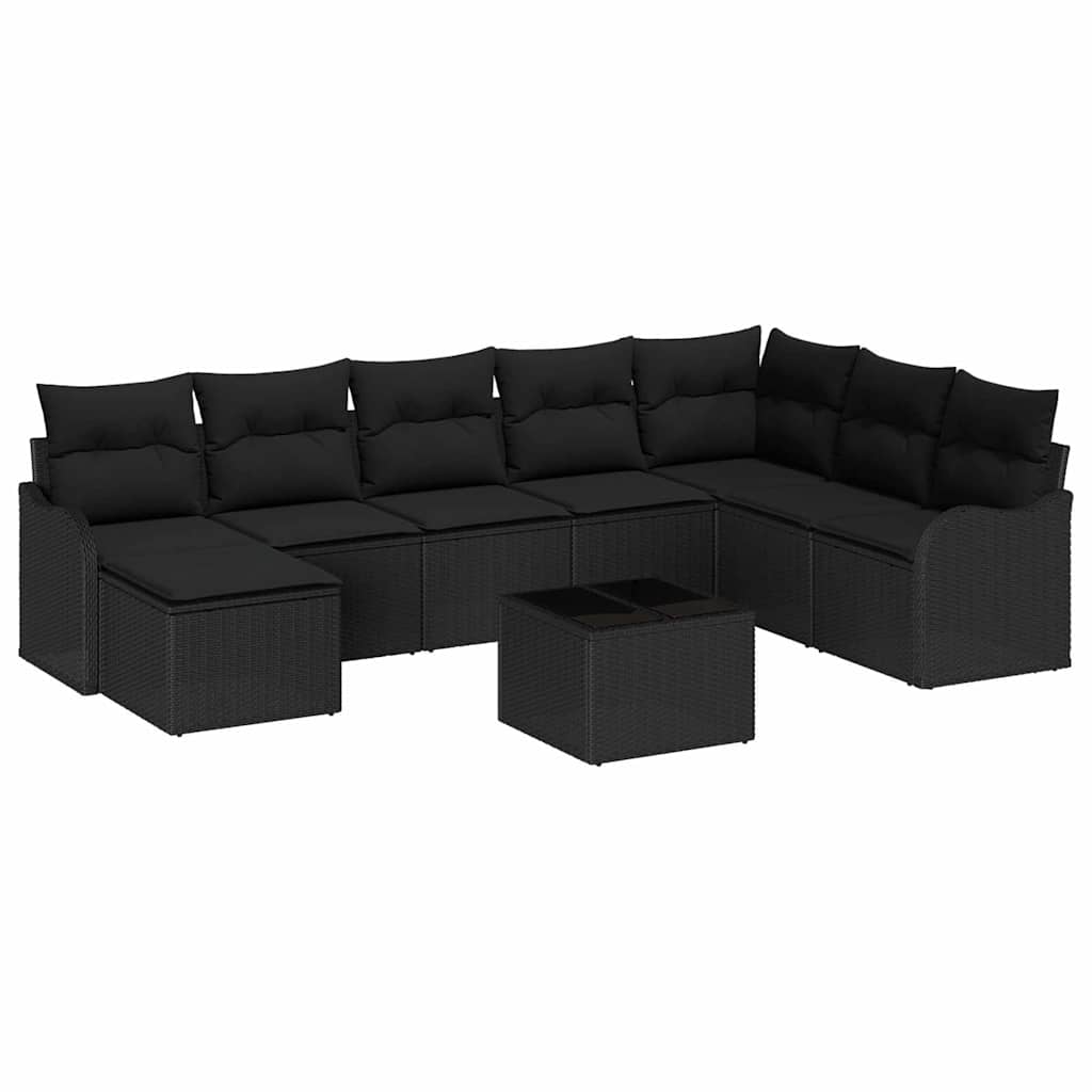 vidaXL Zestaw Sof na Ogród z poduszką 9 pcs Czarny Polirattan