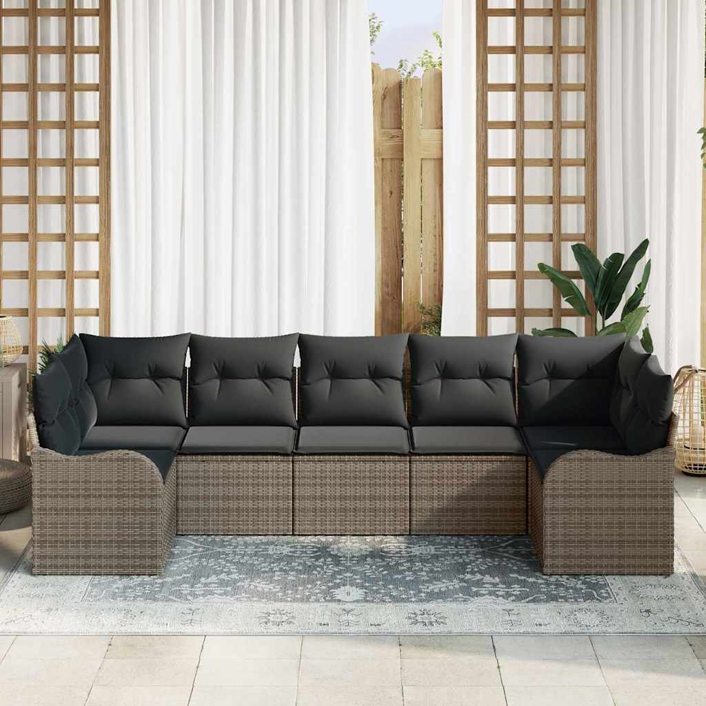 vidaXL Zestaw Sof na Ogród z przechowywaniem 7 pcs Szary Polirattan