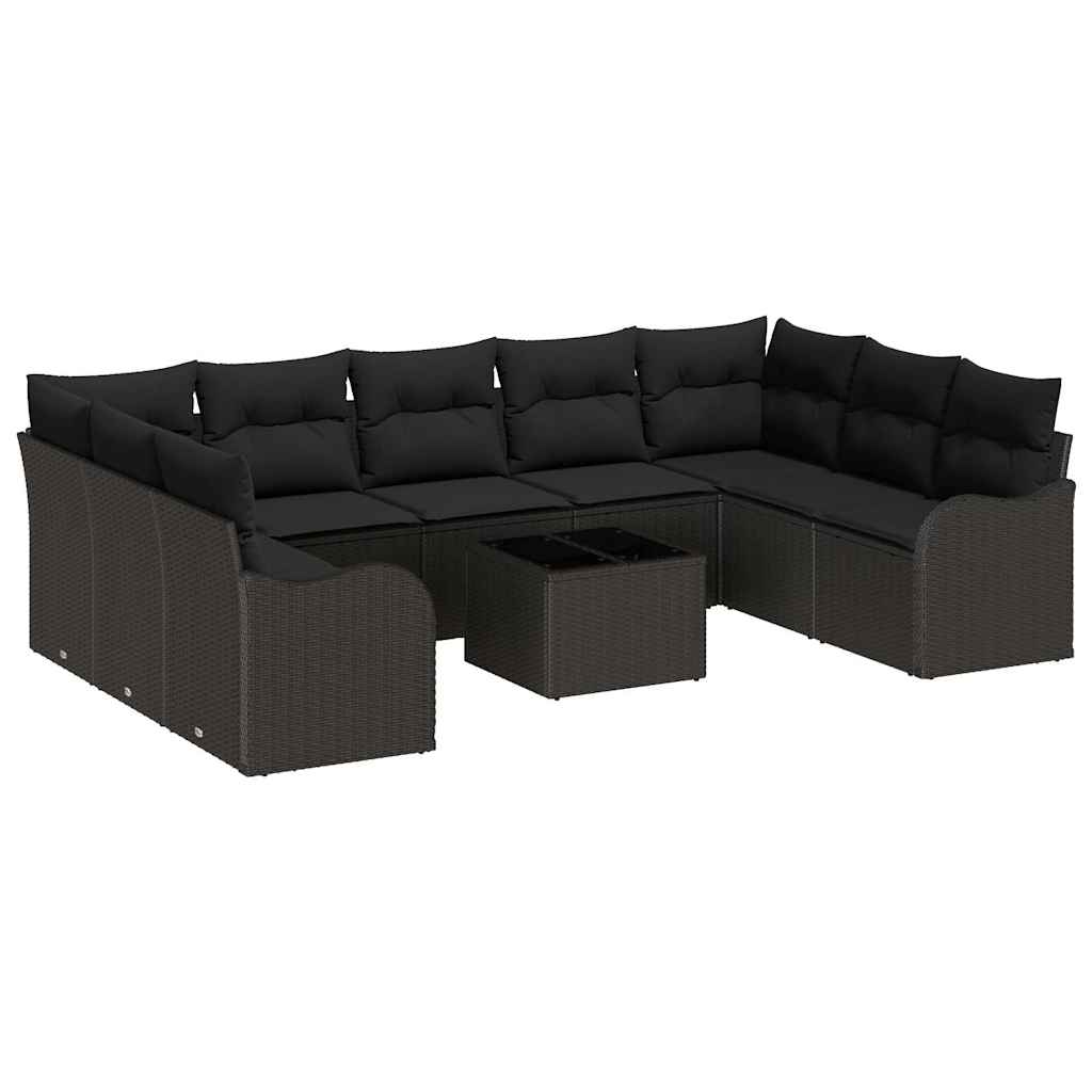 vidaXL Zestaw Sof na Ogród z poduszką 10 pcs Czarny Polirattan