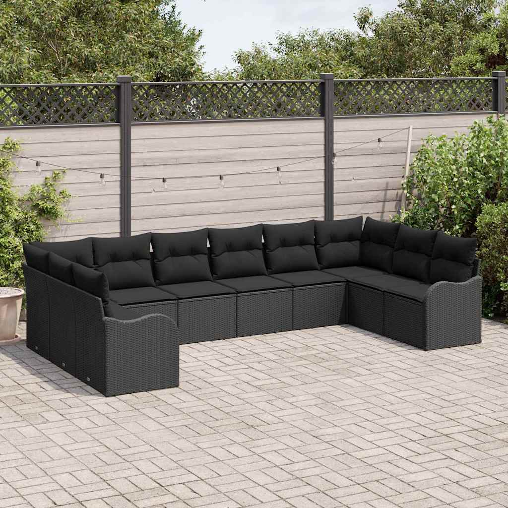 vidaXL Zestaw Sof na Ogród z przechowywaniem 10 pcs Czarny polirattan