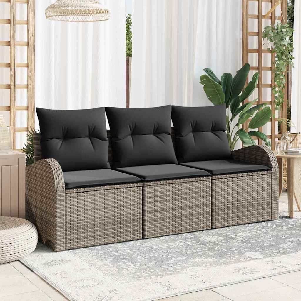 vidaXL Zestaw Sof na Ogród z przechowywaniem 3 pcs Szary Polirattan