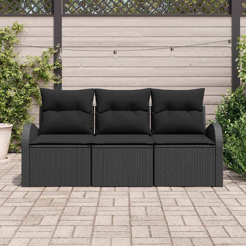 vidaXL Zestaw Sof na Ogród z przechowywaniem 3 pcs Czarny Polirattan