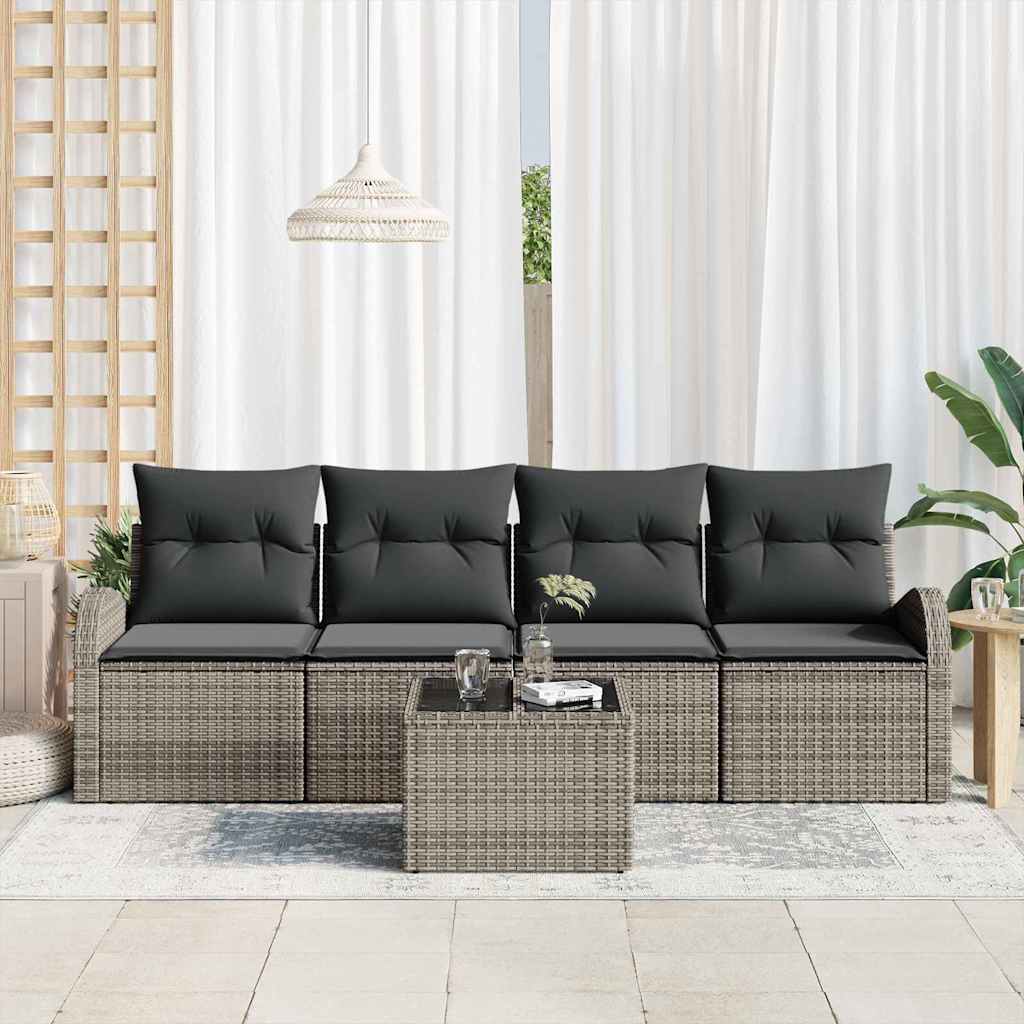 vidaXL Zestaw Sof na Ogród z przechowywaniem 5 pcs Szary polirattan