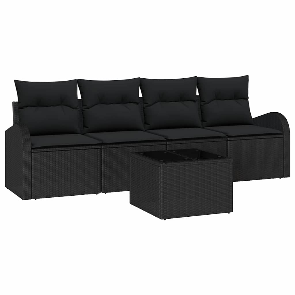 vidaXL Zestaw Sof na Ogród z przechowywaniem 5 pcs Czarny polirattan