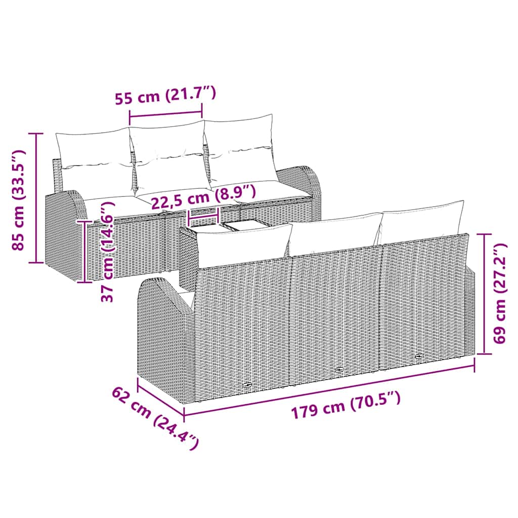 vidaXL Zestaw Sof na Ogród 7 pcs Beżowy i kremowy polirattan
