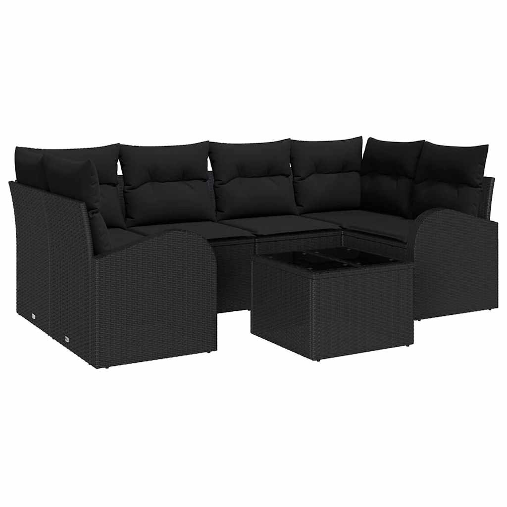 vidaXL Zestaw Sof na Ogród z przechowywaniem 7 pcs Czarny polirattan