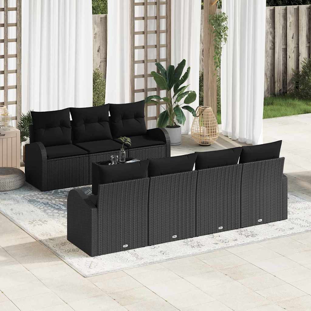 vidaXL Zestaw Sof na Ogród 8 pcs Czarny Polirattan, stal i szkło
