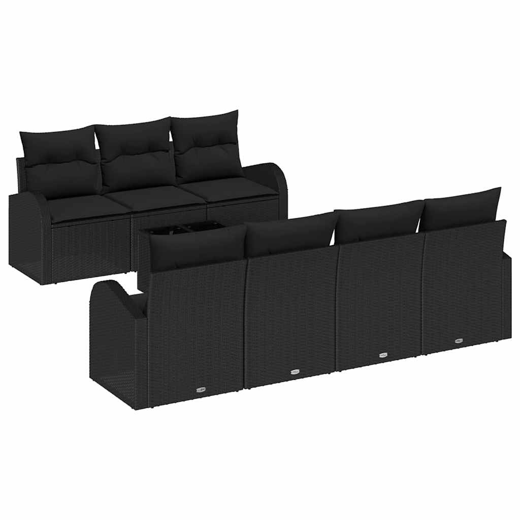 vidaXL Zestaw Sof na Ogród 8 pcs Czarny Polirattan, stal i szkło