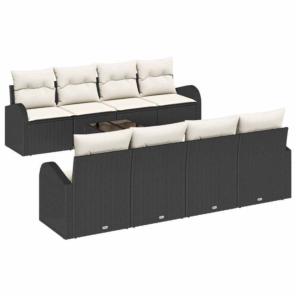 vidaXL Zestaw Sof na Ogród 9 pcs Czarny i kremowy polirattan