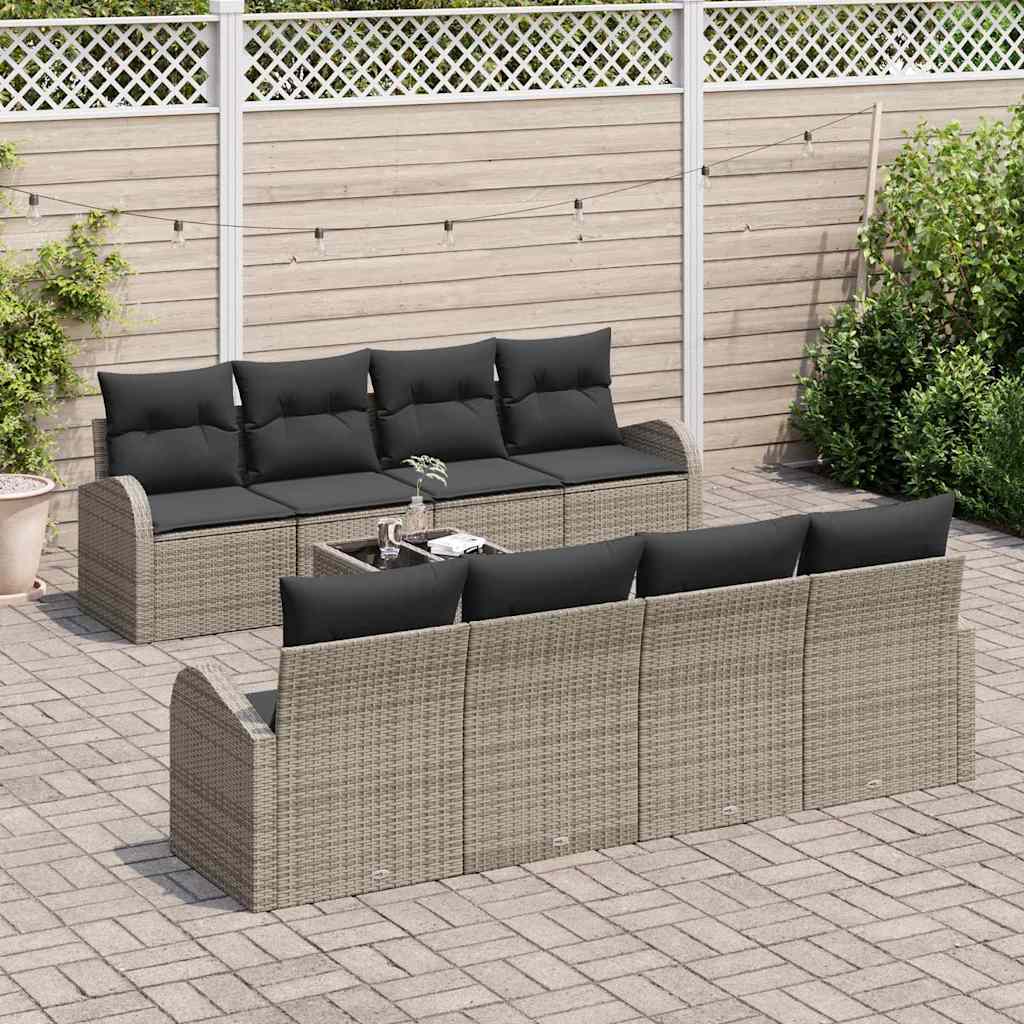 vidaXL Zestaw Sof na Ogród z przechowywaniem 9 pcs Szary polirattan