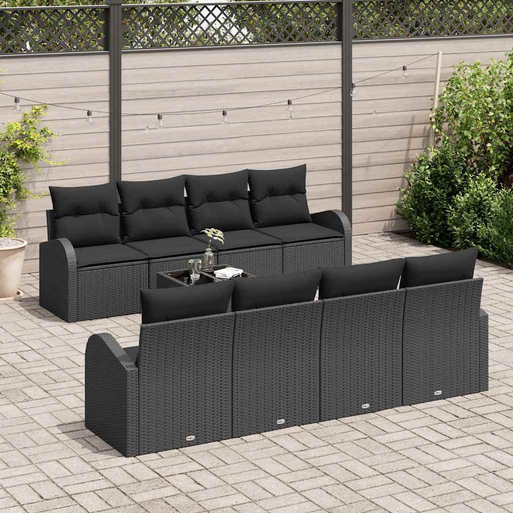vidaXL Zestaw Sof na Ogród z przechowywaniem 9 pcs Czarny polirattan