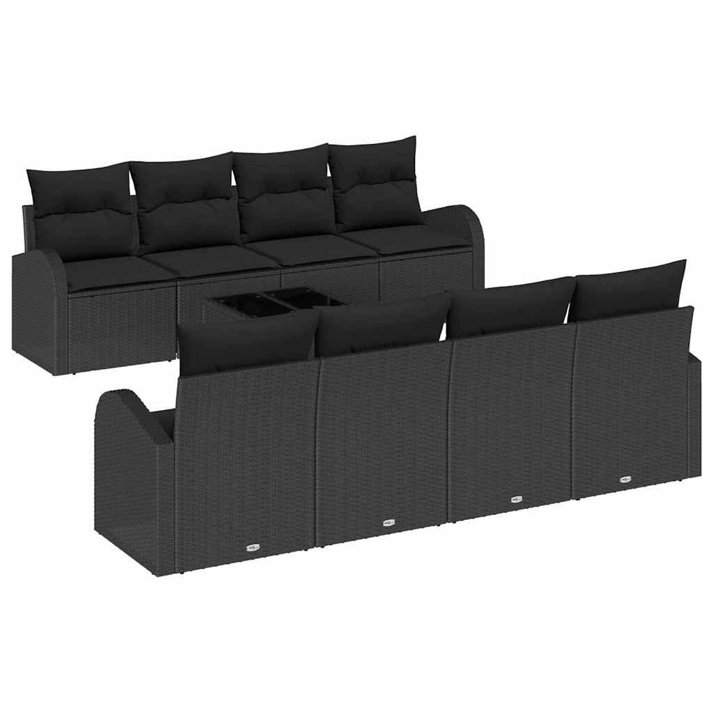 vidaXL Zestaw Sof na Ogród z przechowywaniem 9 pcs Czarny polirattan