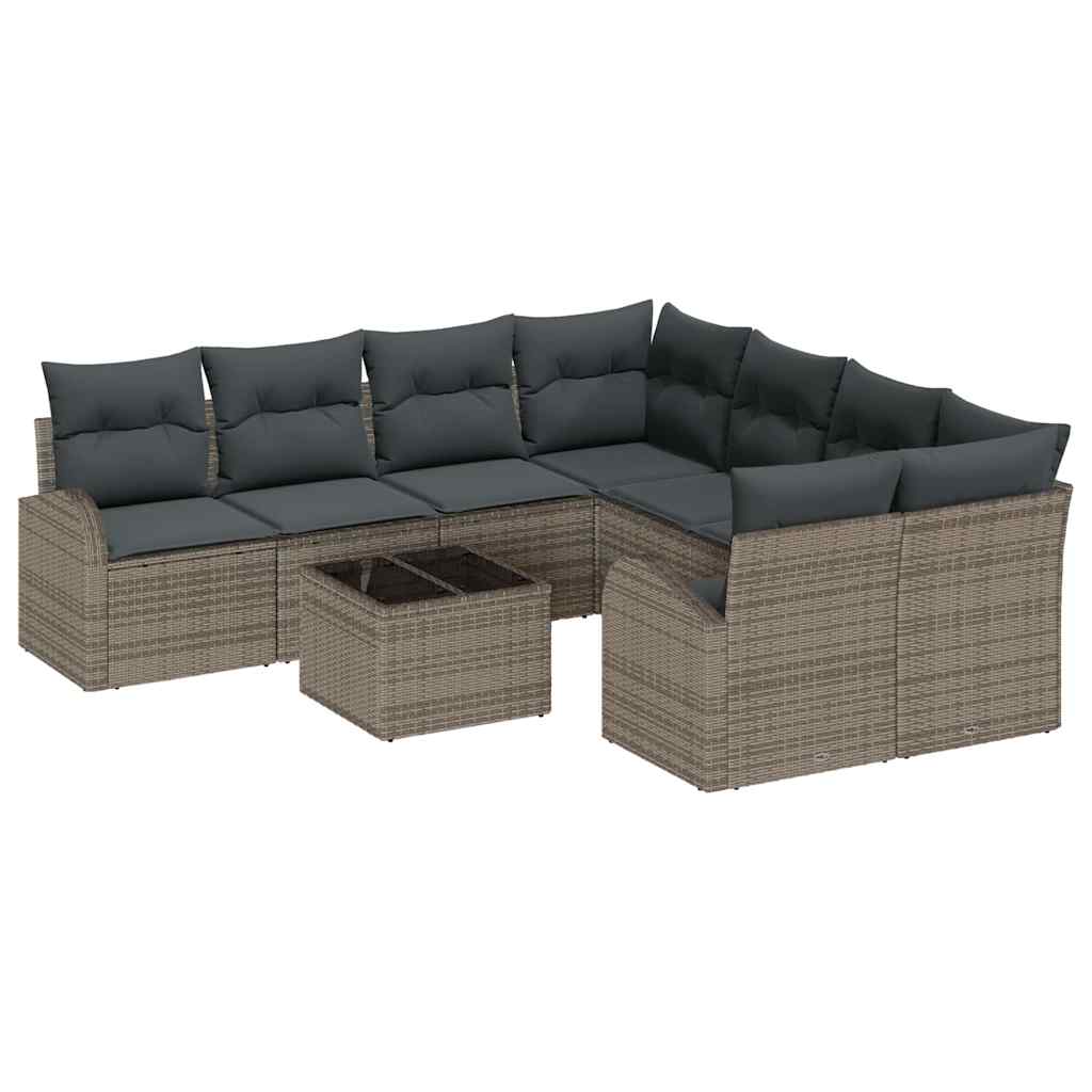 vidaXL Zestaw Sof z poduszką z przechowywaniem 9 pcs Szary polirattan