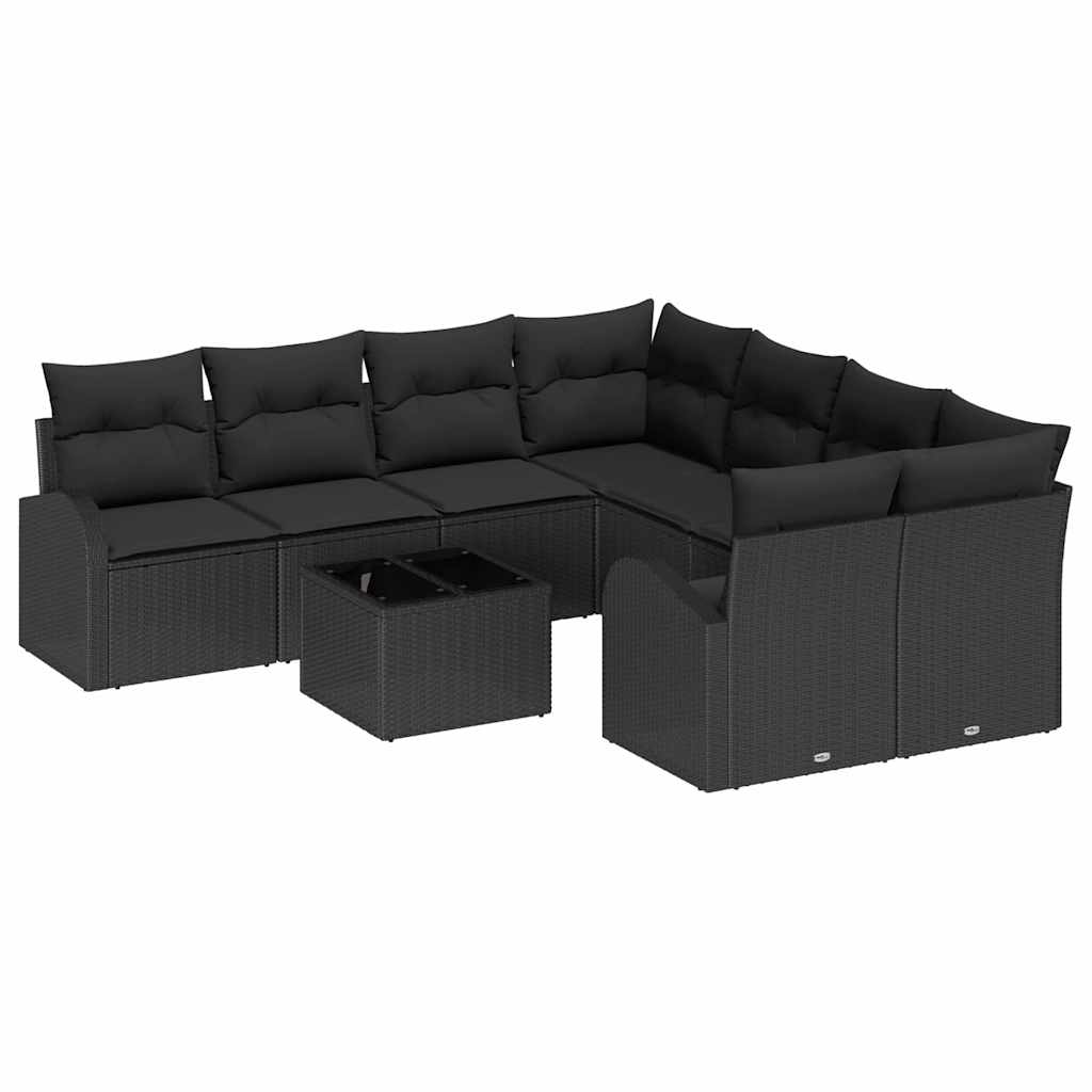 vidaXL Zestaw Sof z poduszką z przechowywaniem 9 pcs Czarny polirattan