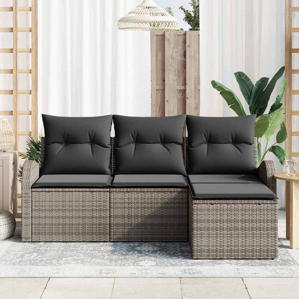 vidaXL Zestaw Sof z poduszką z przechowywaniem 4 pcs Szary polirattan
