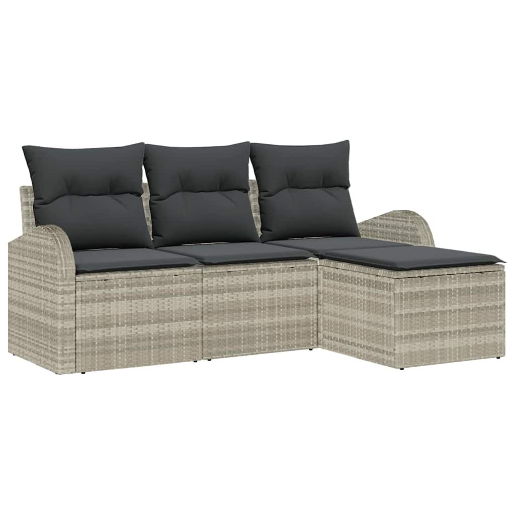 vidaXL Zestaw Sof z poduszką 4 pcs Jasnoszary polirattan