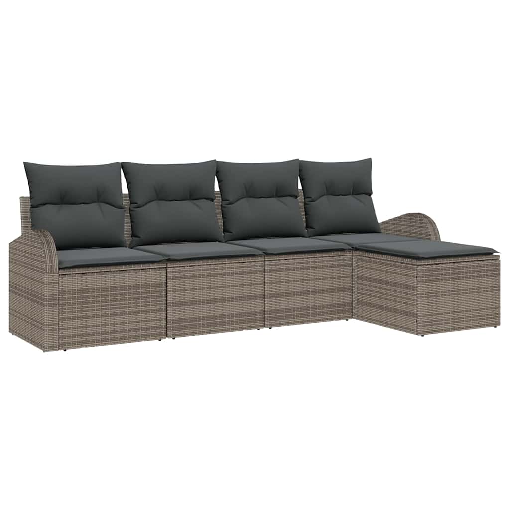 vidaXL Zestaw Sof z poduszką z przechowywaniem 5 pcs Szary polirattan