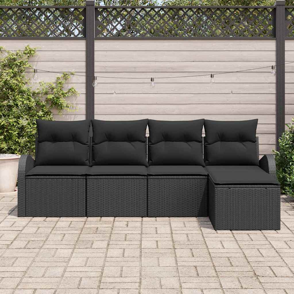 vidaXL Zestaw Sof z poduszką z przechowywaniem 5 pcs Czarny polirattan