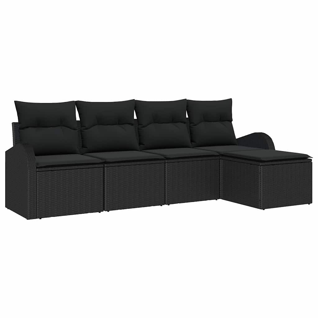 vidaXL Zestaw Sof z poduszką z przechowywaniem 5 pcs Czarny polirattan