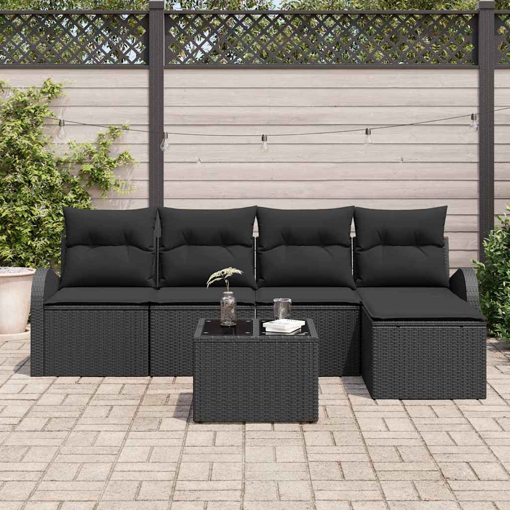vidaXL Zestaw Sof z poduszką z przechowywaniem 6 pcs Czarny polirattan