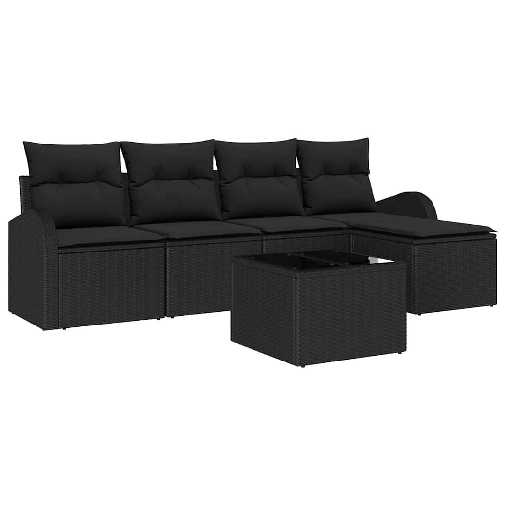 vidaXL Zestaw Sof z poduszką z przechowywaniem 6 pcs Czarny polirattan