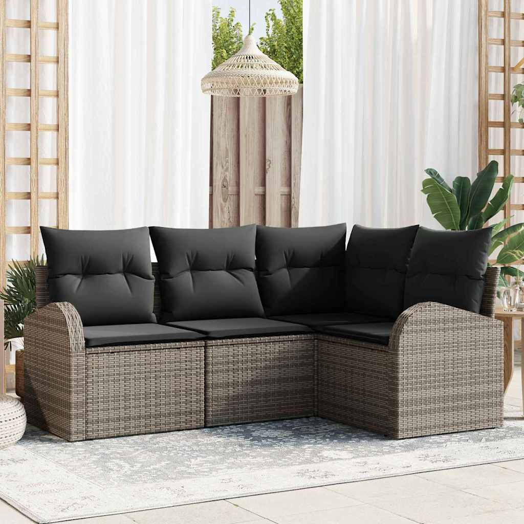 vidaXL Zestaw Sof na Ogród z poduszką 4 pcs Szary polirattan