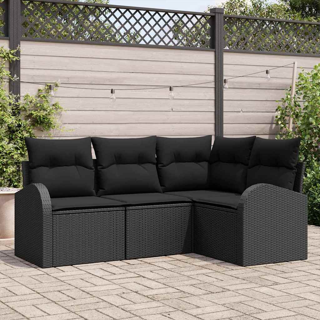 vidaXL Zestaw Sof na Ogród z poduszką 4 pcs Czarny polirattan