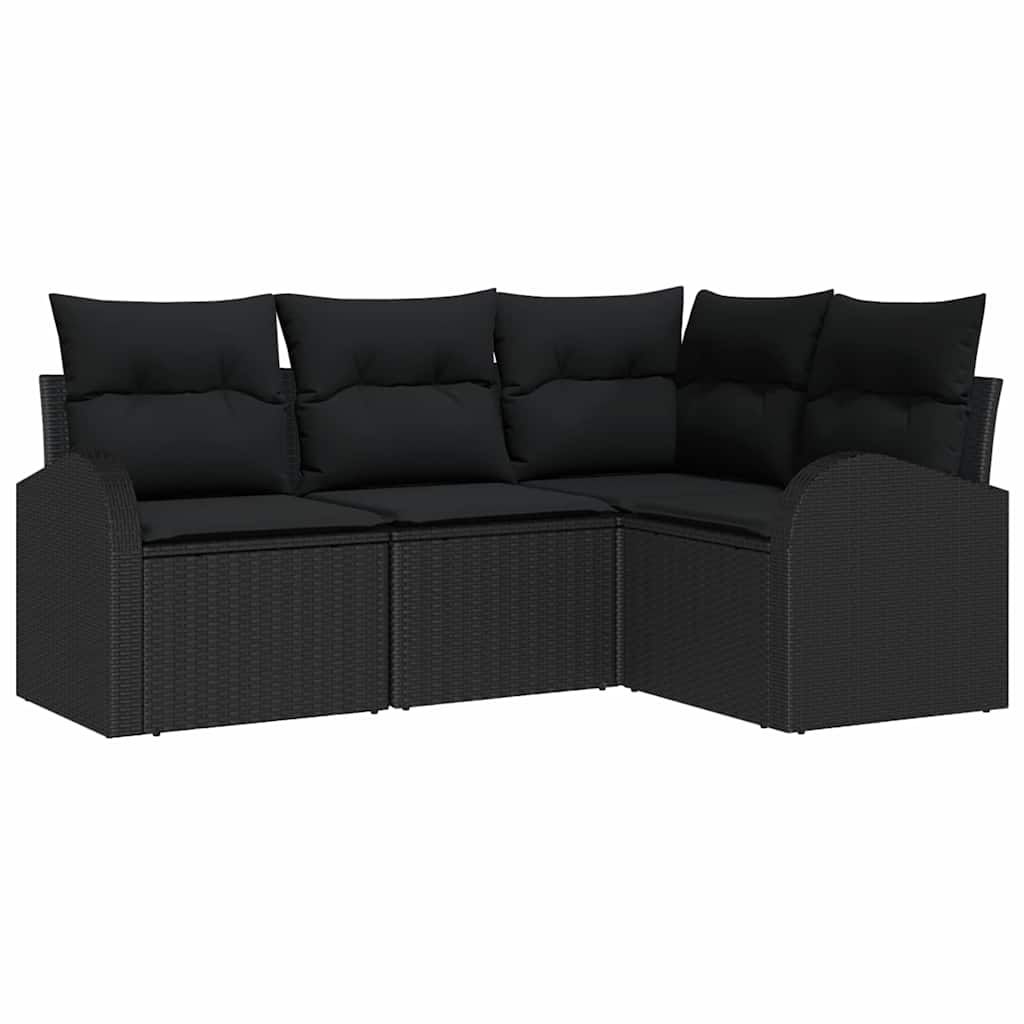 vidaXL Zestaw Sof na Ogród z poduszką 4 pcs Czarny polirattan