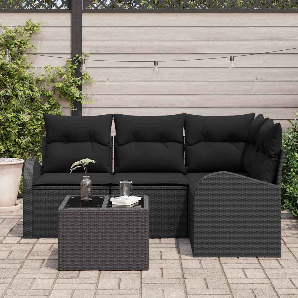 vidaXL Zestaw Sof na Ogród z poduszką 5 pcs Czarny polirattan