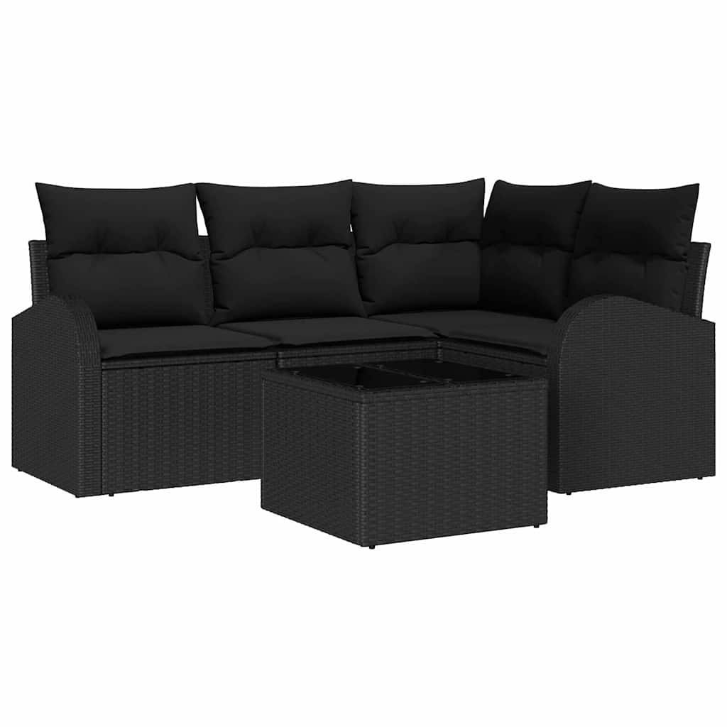 vidaXL Zestaw Sof na Ogród z poduszką 5 pcs Czarny polirattan