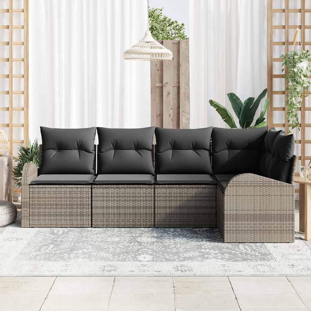 vidaXL Zestaw Sof na Ogród z poduszką 5 pcs Szary polirattan