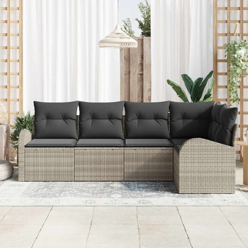 vidaXL Zestaw Sof na Ogród z poduszką 5 pcs Jasnoszary polirattan