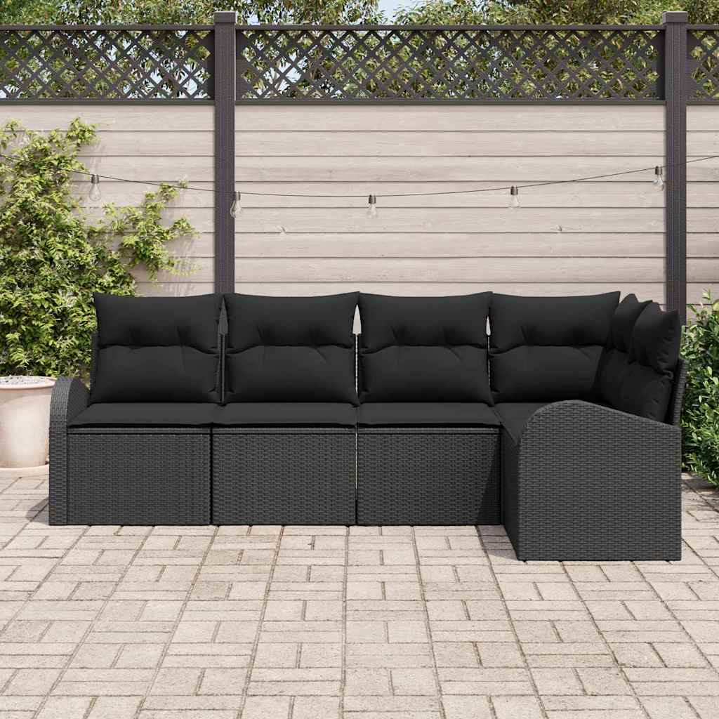 vidaXL Zestaw Sof na Ogród z poduszką 5 pcs Czarny polirattan