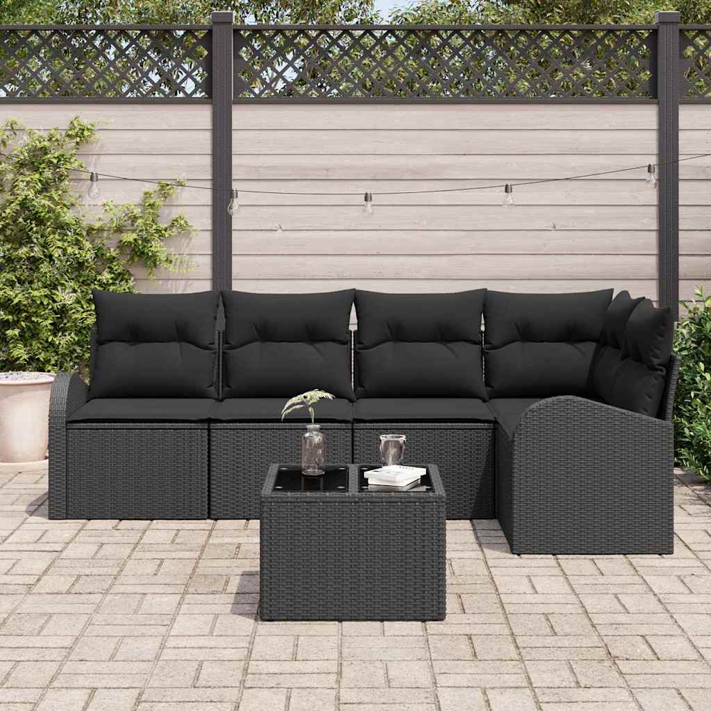 vidaXL Zestaw Sof na Ogród z poduszką 6 pcs Czarny polirattan