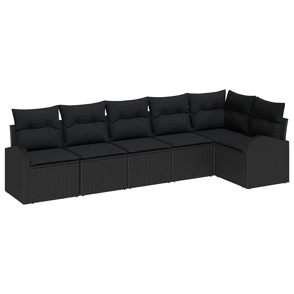 vidaXL Zestaw Sof na Ogród z poduszką 6 pcs Czarny polirattan