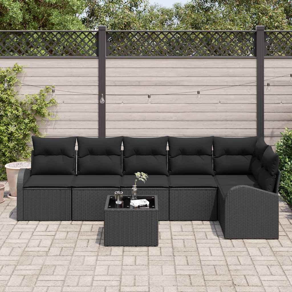 vidaXL Zestaw Sof na Ogród z poduszką 7 pcs Czarny polirattan