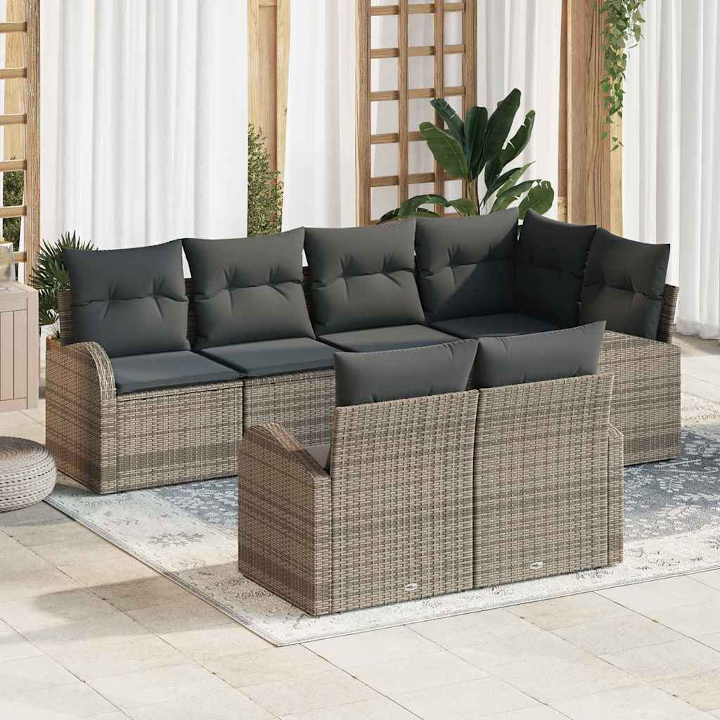 vidaXL Zestaw Sof na Ogród z poduszką 7 pcs Szary polirattan