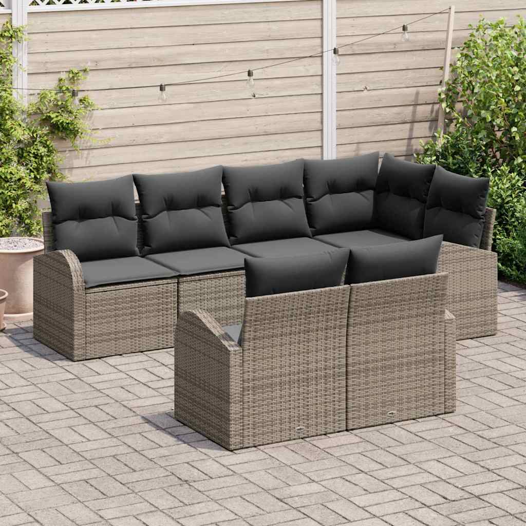 vidaXL Zestaw Sof na Ogród z poduszką 7 pcs Szary polirattan