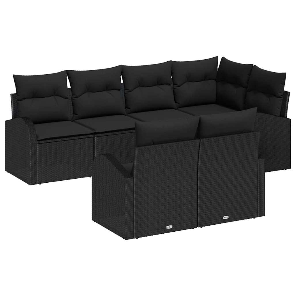 vidaXL Zestaw Sof na Ogród z poduszką 7 pcs Czarny polirattan