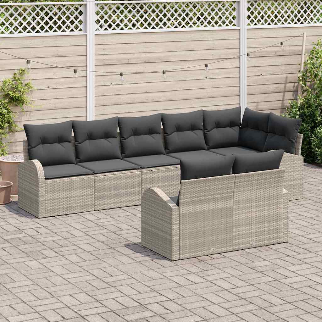 vidaXL Zestaw Sof na Ogród z poduszką 8 pcs Jasnoszary polirattan