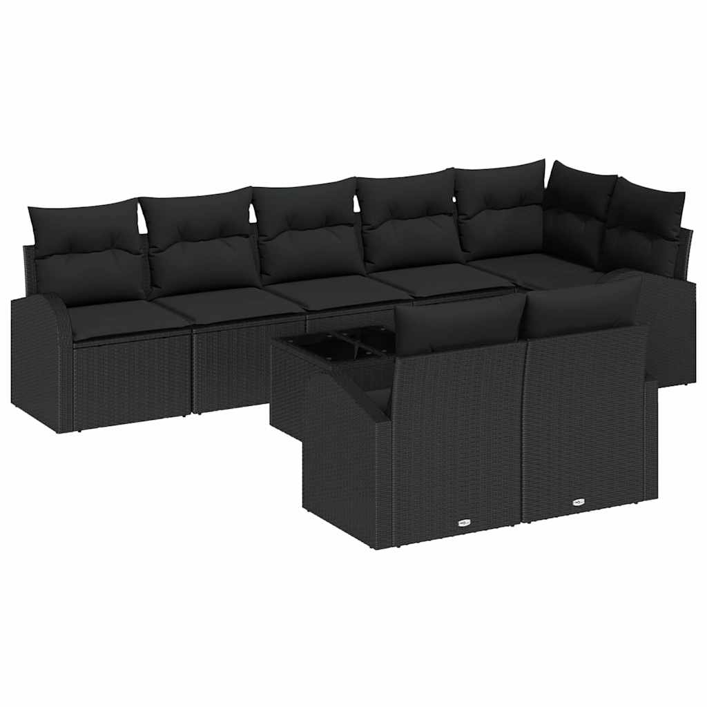 vidaXL Zestaw Sof na Ogród z poduszką 9 pcs Czarny polirattan