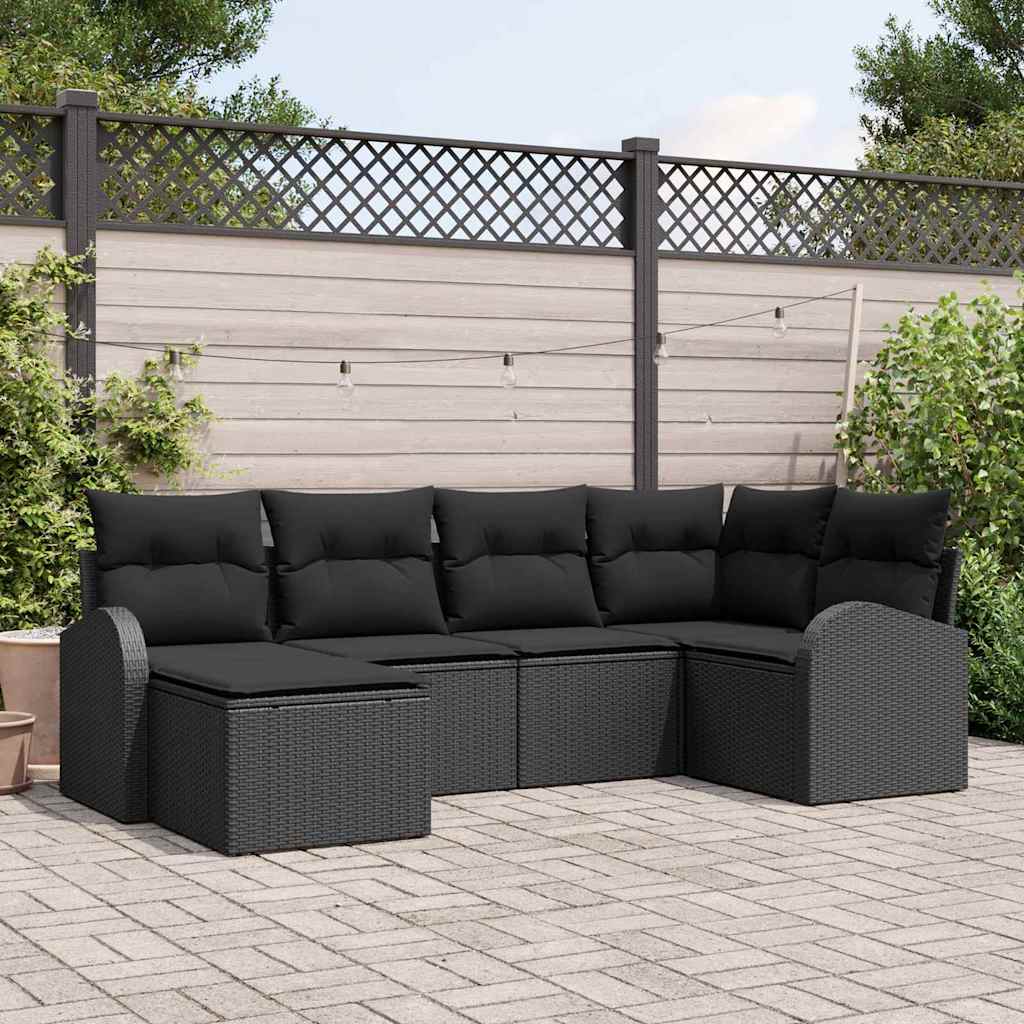 vidaXL Zestaw Sof z poduszką z przechowywaniem 6 pcs Czarny polirattan