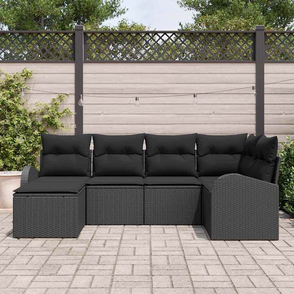 vidaXL Zestaw Sof z poduszką z przechowywaniem 6 pcs Czarny polirattan