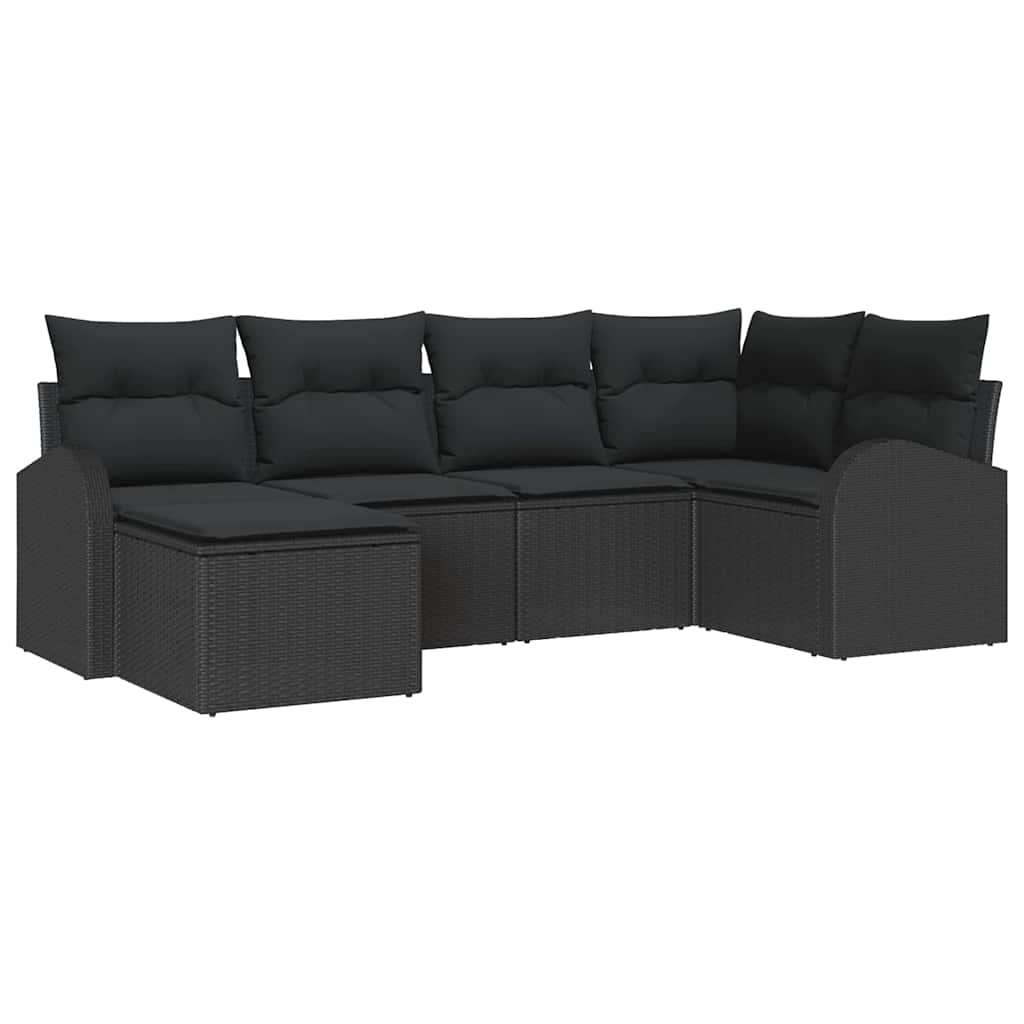vidaXL Zestaw Sof z poduszką z przechowywaniem 6 pcs Czarny polirattan